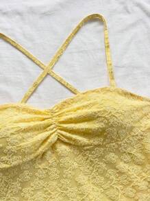 Soleia 女士花卉提花褶皱吊带背心黄色上衣 - 黃色 - 查看 6