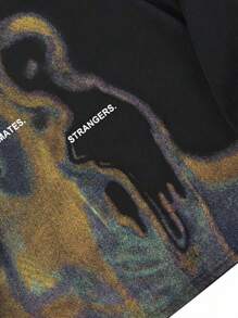 ROMWE MEN Street Life Men's Retro Street Silhouette Thermal Imaging Human Figure Print Hoodie - Black - View 5