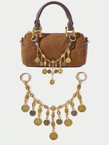 SHECARRY 1pc Vintage Coin Tassel Metal Bag Chain, Bohemian Style Accessory For Vacation, Party