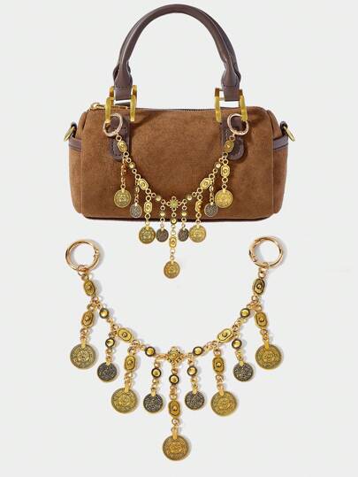 SHECARRY 1pc Vintage Coin Tassel Metal Bag Chain, Bohemian Style Accessory For Vacation, Party