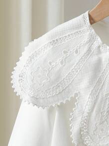 SHEIN Playful Pals Mädchen elegante besticktes Blumen Kragen & Manschette Langarm Knopf-Vorder Lässig Prinzessin Bluse, geeignet für Schule, Urlaub, Reise, Geburtstag, Frühling/Herbst