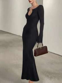 INAWLY Damen Mode Lässig Retro Elegant Romantisch Langes Kleid, geeignet für den Urlaub - Schwarz - Übersicht 1