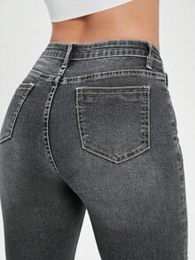 EURMUSE Jeans de verano de mezclilla casual y versátil con puños desgastados para mujer - Gris Claro - Ver 6