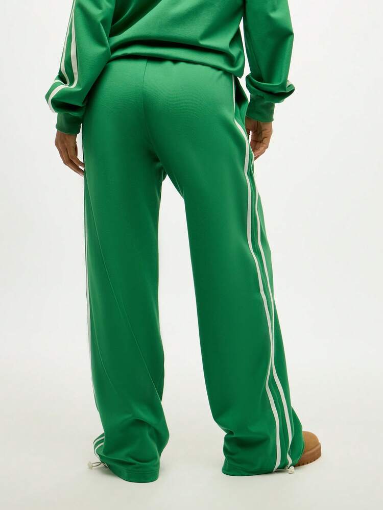 SUMWON WOMEN Wide Leg Track Pants With Side Stripes And Elastic Waist