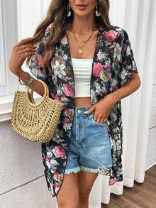 Breezaya Floral Print Loose Vacation Casual Jacket - Multicolor - View 4