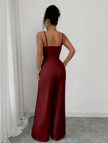 Rafferiza Women's Elegant Solid Color Cinched Waist Wide Leg Jumpsuit