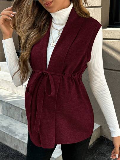 SHEIN Pregnant Women's Solid Color Drawstring Waist Casual Fashionable Knitted Vest