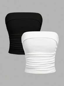 SHEIN Girlism 2 件套青少年女孩黑白短款吊带背心，日常休闲百搭百搭，买一送一 - 彩色 - 查看 1