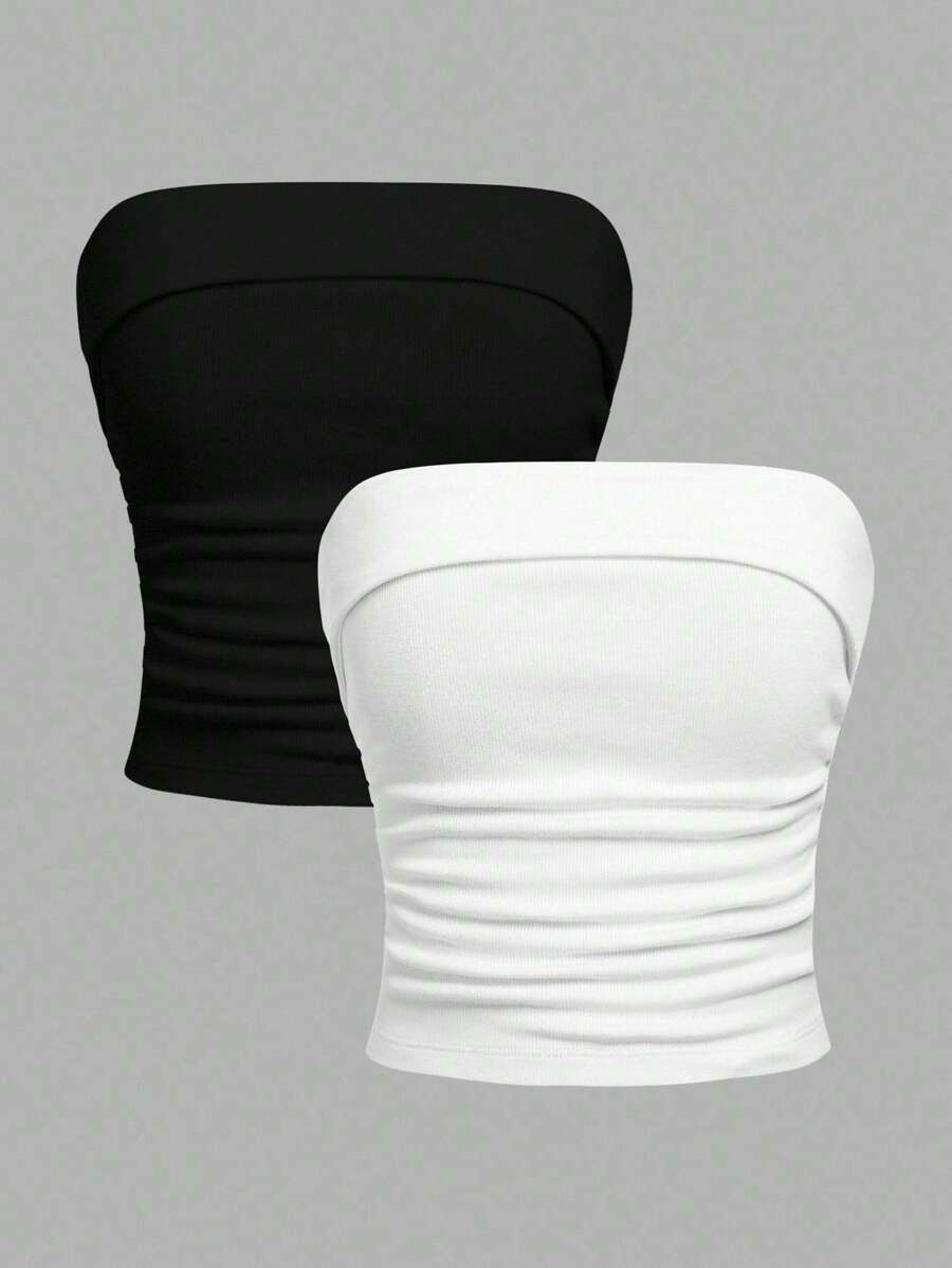 SHEIN Girlism 2 件套青少年女孩黑白短款吊带背心，日常休闲百搭百搭，买一送一 - 彩色 - 查看 1