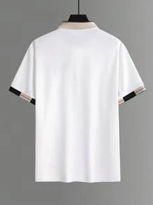 Manfinity Bizformal 男士串珠刺绣罗纹领短袖休闲 Polo 衫 - 白色 - 查看 3