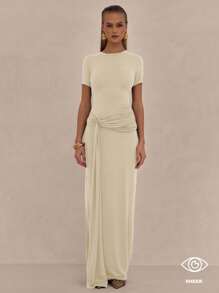 MUSERA 垂褶前襟褶皱长裙，春假粉彩夏季毕业典礼、舞会、优雅伊比沙岛婚礼宾客假日海滩之夜婚礼宾客，优雅约会之夜圣诞节，秋季冬季