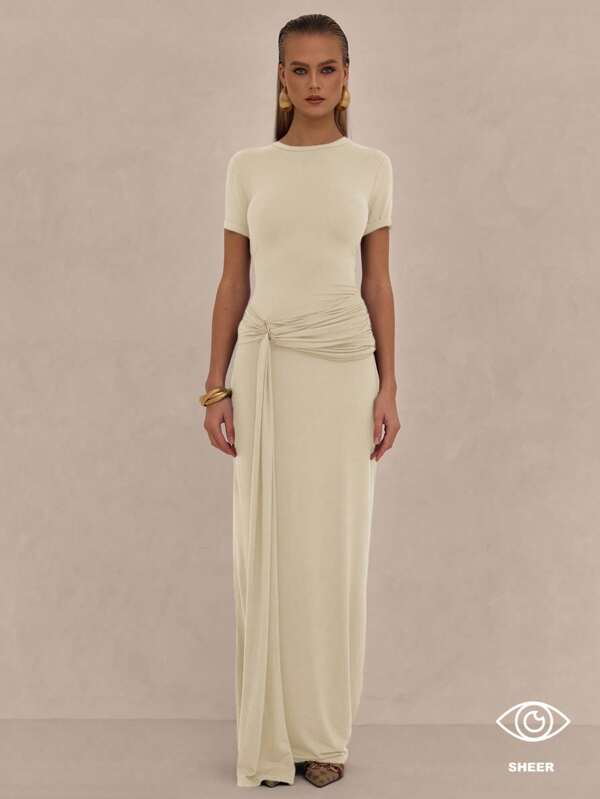 MUSERA Draped Front Ruched Maxi Dress Spring Vacation Pastel Summer Graduation Prom Elegant Ibiza Wedding Guest Holiday Beach Night Out Wedding Guest Elegant Date Night Fall Winter