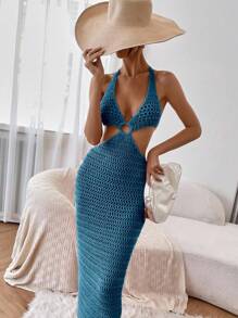 Breezaya 女式纯色短款钩针毛衣裙 - 水鴨藍 - 查看 6