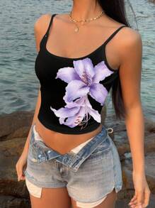 SHEIN EZwear 女士时尚度假休闲花卉印花吊带背心 - 彩色 - 查看 6