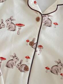 Loomiva 2件套女婴卡通兔子图案针织软领开衫和松紧腰裤套装