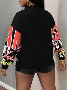 EURMUSE Herbst und Winter Lässig einfacher Rundhals Langarm Normal Schulter Slogan Logo Tiermuster Woll Oberteil Damen Pullover-H - Verschiedenfarbig - Übersicht 2