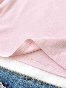 SHEIN Pink Scoop Neck Long Sleeve Cute T-Shirt For Teen Girls With Asymmetrical Hem Cute Tops Teen Girl Clothes Long Sleeve Tops Cute Clothes Girls Clothes Fall Winter - Pink - View 5