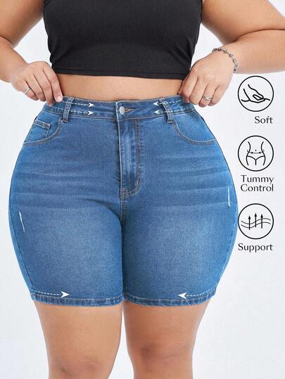 EURMUSE Plus Size Denim Stretchy Knit Sexy Fietsbroekje
