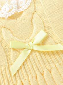 SHEIN 2pcs Baby Girl Romantic Casual Cute Twist Rope Floral Lace Bow Decor Knit Sweater Dress With Leggings Set, Soft Material Suitable For Daily, Outing, Travel, Holiday, Home, Nursery, Playing, Party - Yellow - View 5