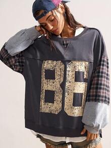 Bohemela 秋冬女士度假拼色V领长袖长款卫衣 - 彩色 - 查看 6