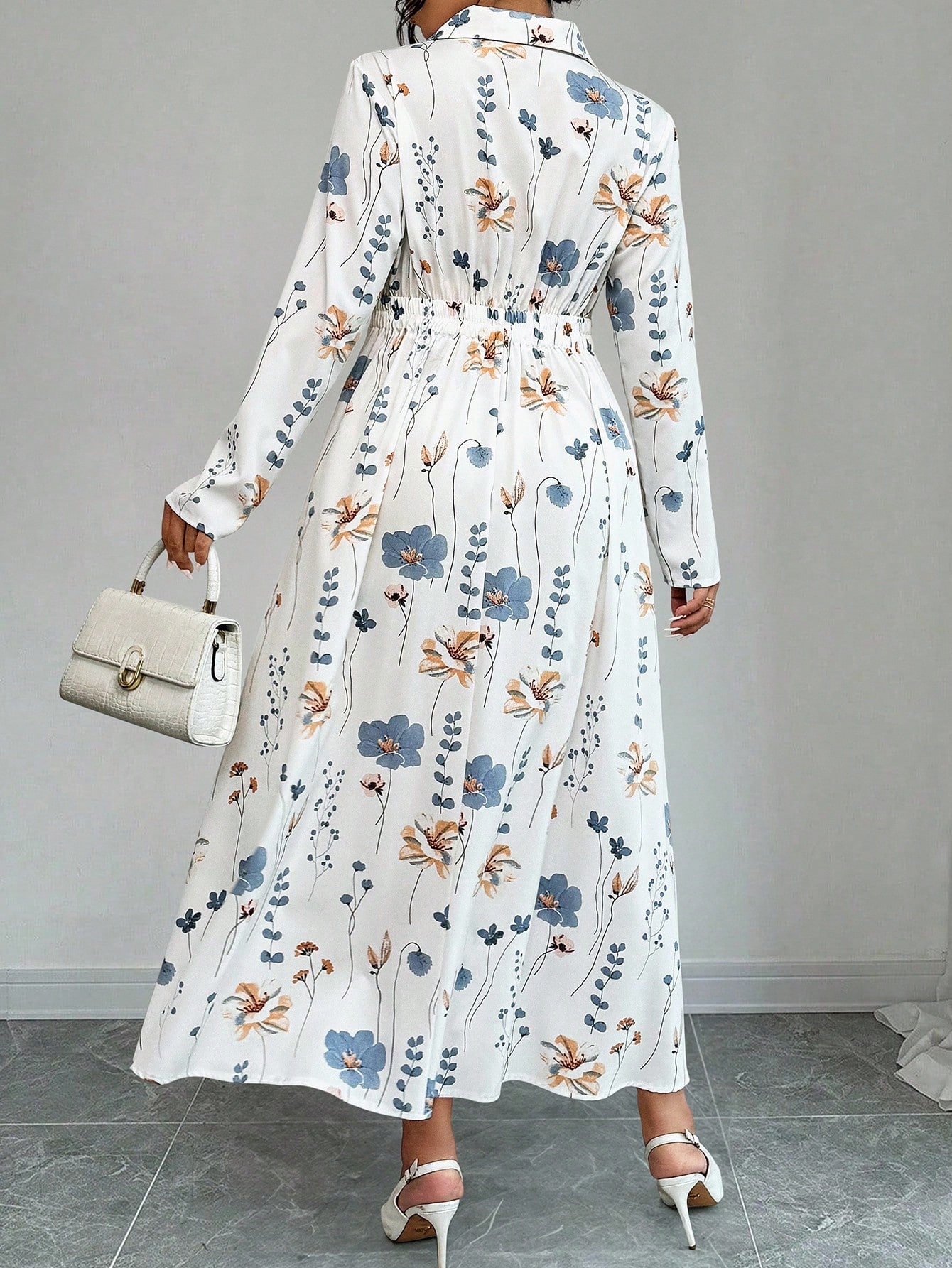 Elenzga فستان ماكسي للنساء بأكمام طويلة وطبعات زهر...