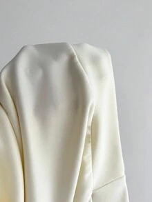 Elamini 女式休闲简约空气层纽扣连帽修身长袖运动衫，秋季 - 杏色 - 查看 6