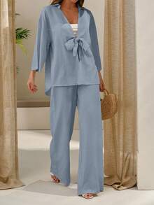 Women Blouse And Pant Two Peices Set - Grey - View 5
