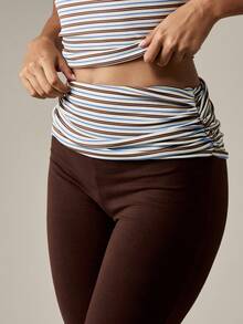 MISSGUIDED High Waisted Flare Leggings Brown Fall Winter Bell Bottom Yoga Pants Retro Y2K Fashion Fold Over Waistband Stretch Pants Bottoms - Multicolor - View 4