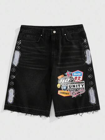 Street Life Men's Colorful Diamond College Loose Denim Shorts