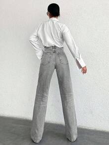 SHEIN Tall 高腰休闲直筒牛仔裤 - 灰色 - 查看 2