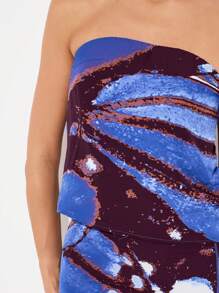 KIZN 套装蝴蝶抽象印花露肩紧身上衣搭配高开衩长裙晚会节日夏季假日两件套服装 - 彩色 - 查看 4