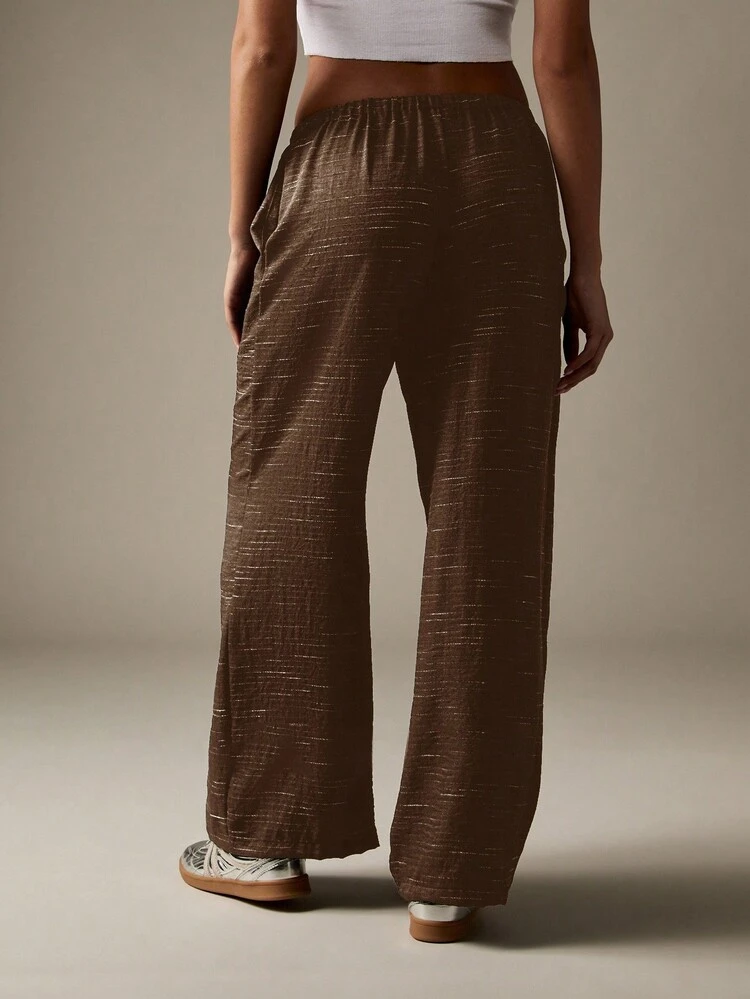MISSGUIDED Pantalon ample texturé à cordon de serrage, look lin, pantalon de détente avec taille élastique, parfait pour le port casual en automne et hiver