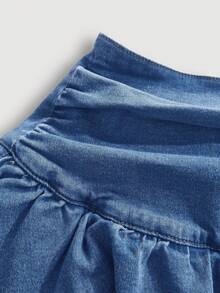 Sweetra Ruched Waist Ruffled Hem Mid-Waist Denim Skater Skirt - Medium Wash - View 3