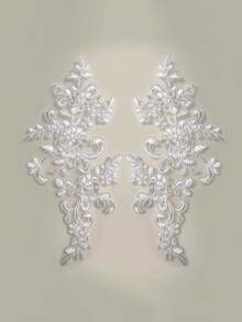 1pair Women Lace Applique Floral Corded Bridal Evening Dress Wedding Costume DIY Motif - White - View 5