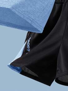 SHEIN 2pcs Set Teen Boy's Contrast Color Block Printed T-Shirt And Shorts Sports Suit;Spring Wear; Teen Boys' Clothing; Kids' Jackets, Spring Back To School