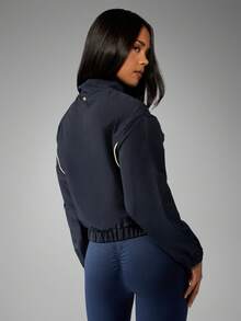 MISSGUIDED Lightweight Athletic Windbreaker Track Jacket Contrast Piping Full Zip Running Performance Warm Up Outerwear Spring Fall Layer - Blue - View 6