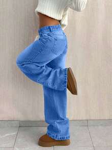 EURMUSE PETITE CASUAL LOW WAIST BAGGY LOOSE STRAIGHT LEG JEAN - Baby Blue - View 6