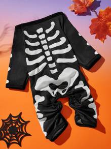 1pc Pet Cat Dog Universal Halloween Skull Cosplay Knitted Elastic Comfortable Dog Jumpsuit Pajamas, PETSIN Original Design - Multicolor - View 1