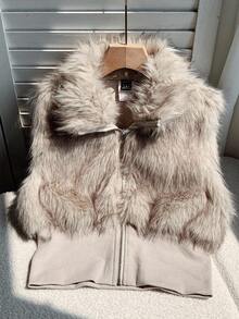 Comfortcana Women's Solid Color Zipper Front Faux Fur Vest Jacket In Fall/Winter - Brown - View 4