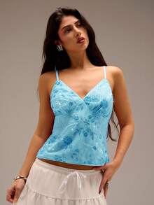 Avantive Áo hai dây thêu hoa sequin mới mùa hè, trang phục dự tiệc cho nữ - Màu xanh bạc hà - Xem 3