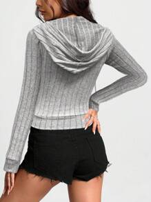 StreetHx Sudadera con capucha de mujer de unicolor, manga larga, con cremallera frontal, bolsillo y cordón, para otoño - Gris Claro - Ver 2