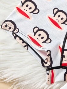 Paul Frank X SHEIN 3 件装男士卡通猴子印花撞色腰带缝线细节舒适平角内裤 - 白色 - 查看 10