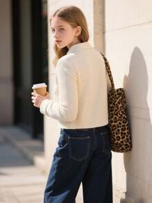 Girls Solid Color Versatile Minimalist Daily Wear Turndown Collar Jacket, Suitable For Autumn/Winter Fall