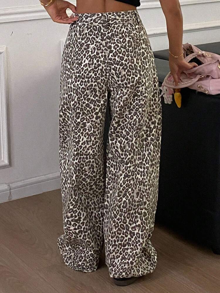 Autumn New Loose Casual Leopard Print Women Jeans