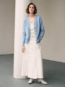 Uhlyne 女士休闲宽松V领开衫毛衣，年轻时尚百搭设计，秋冬 - 藍色 - 查看 6