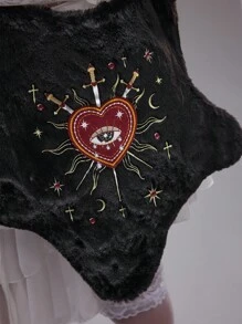 ROMWE Grunge Punk 万圣节红心眼水钻、星星、月亮、十字架、剑创意设计 Y2K 朋克风格女士黑星毛绒斜挎包