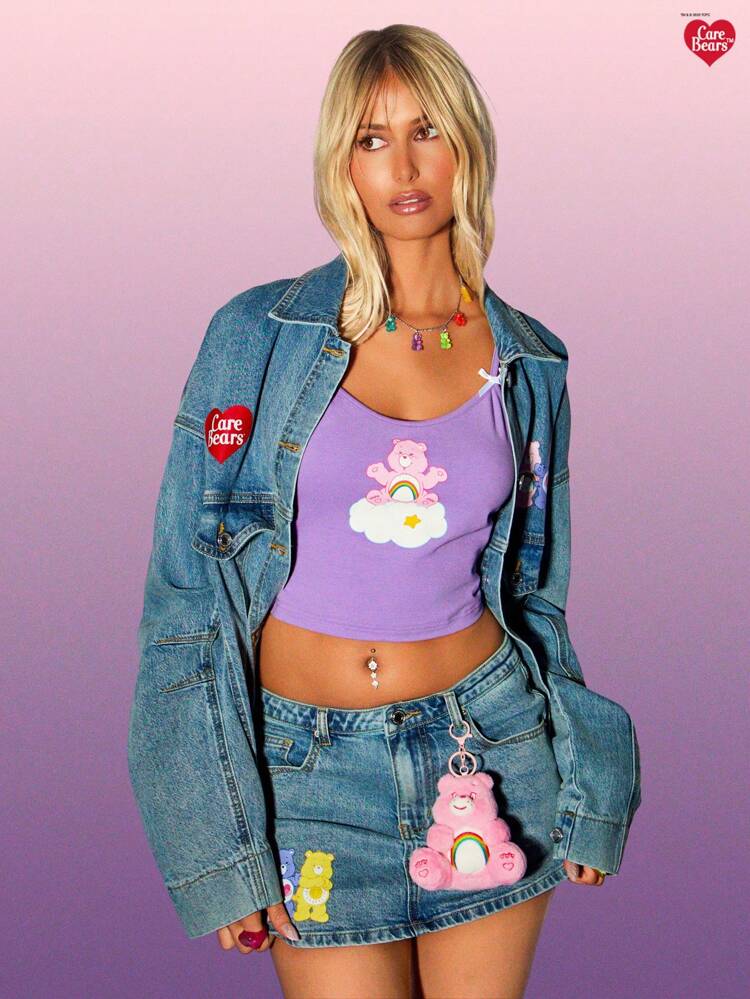 MISSGUIDED x Carebears Veste en jean oversize avec graphismes