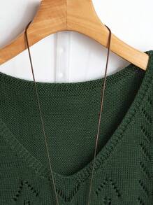 Linhara Plus Size Solid Color V-Neck Hollow Out Sleeveless Knit Top, Casual - Green - View 5