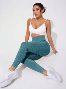 Easithlete Quần legging tập yoga lưng cao màu trơn co giãn cao dành cho nữ - Màu xanh lá cây đậm - Xem 5