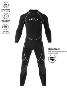 Manfinity KASUA 男士专业潜水服字母印花立领插肩袖连体裤男式泳衣潜水服冲浪服沙滩潜水防护泳衣健身游泳 - 黑色 - 查看 1